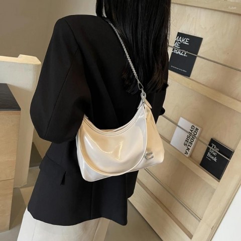 Drawstring Women's PU Shoulder Bag with Multi-Pockets and Zipper Closure