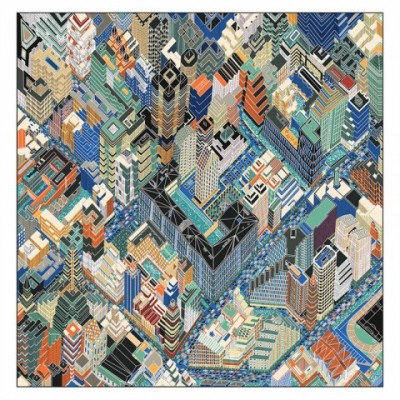Silk Shawl for Women with Cityscape Print
