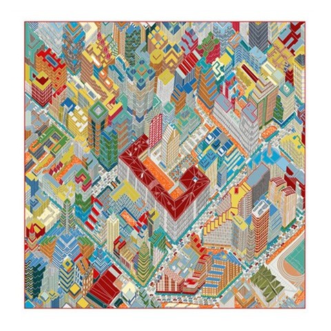 Silk Shawl for Women with Cityscape Print