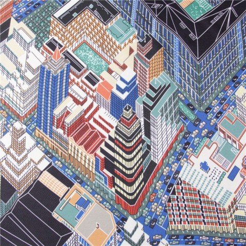 Silk Shawl for Women with Cityscape Print