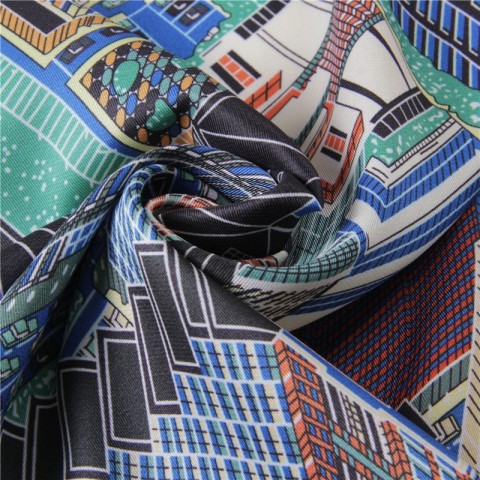 Silk Shawl for Women with Cityscape Print