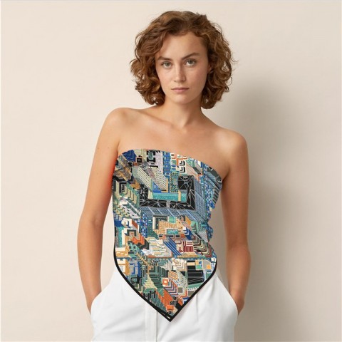 Silk Shawl for Women with Cityscape Print