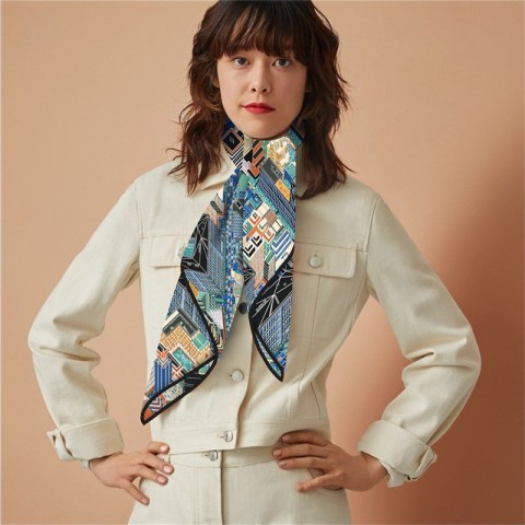 Silk Shawl for Women with Cityscape Print