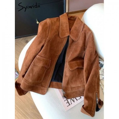 Syiwidii Women's Autumn Casual Jacket 2024 - Long Sleeve Turn-Down Collar Coat with Zipper
